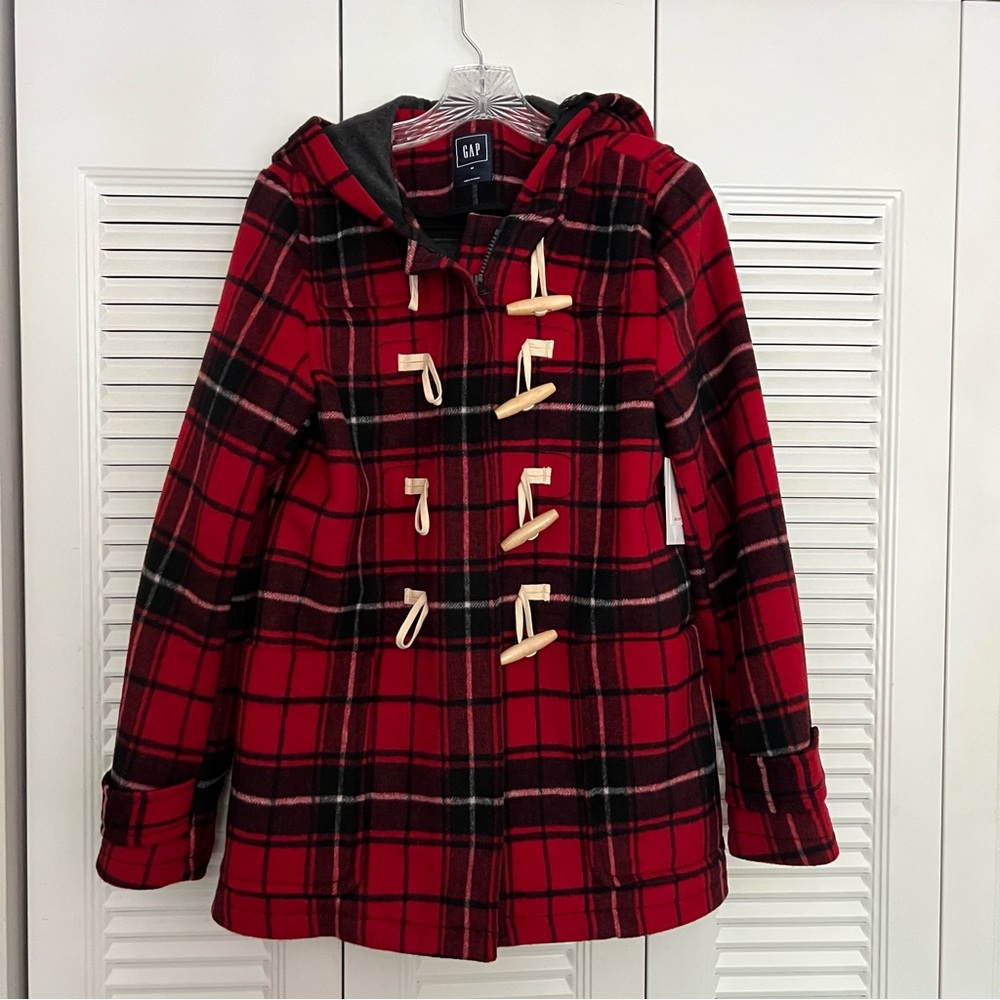 NWT GAP Red and Black Plaid Swing Pea Coat
